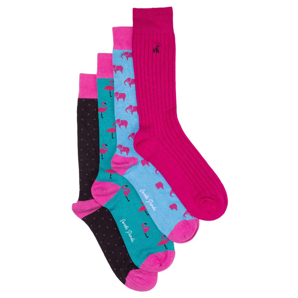 swole panda Elephant & Flamingo Bamboo Sock Bundle - Four Pairs