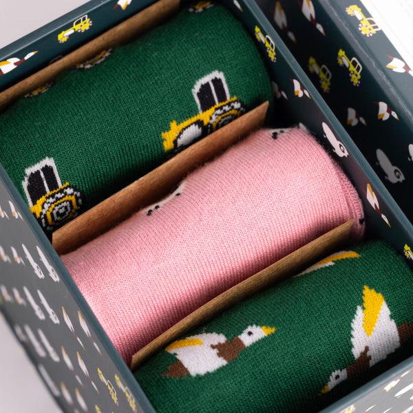 Swole Panda Farm Sock Box - 3 Pairs Of Bamboo Socks (His)