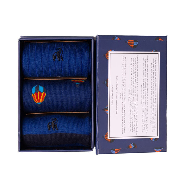 Swole Panda Hot Air Balloon Sock Box - 3 Pairs Of Bamboo Socks (His)