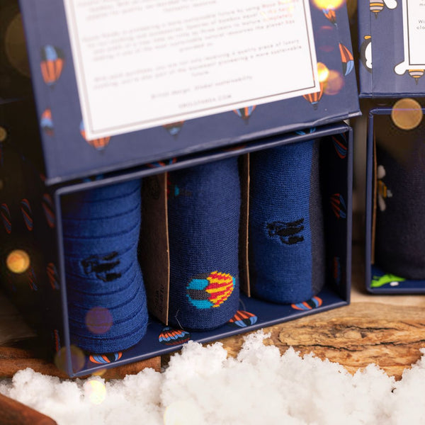 swole panda Hot Air Balloon Sock Box - 3 Pairs of Bamboo Socks (His)