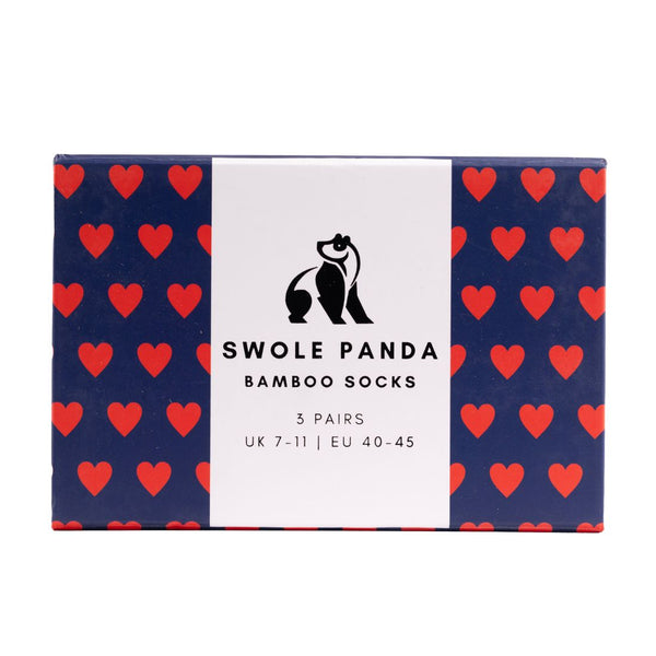 Swole Panda Love Heart Sock Box - 3 Pairs Of Bamboo Socks (His)