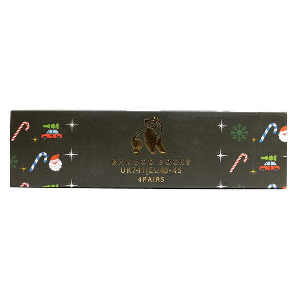 Swole Panda Motif Christmas Drawer Box - 4 Pairs Of Bamboo Socks (His)