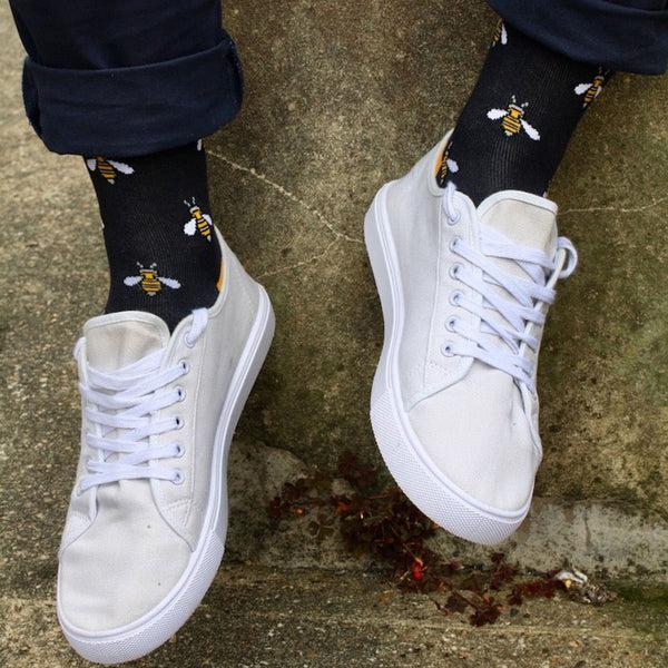 Swole Panda Navy Bumblebee Bamboo Socks (Comfort Cuff)