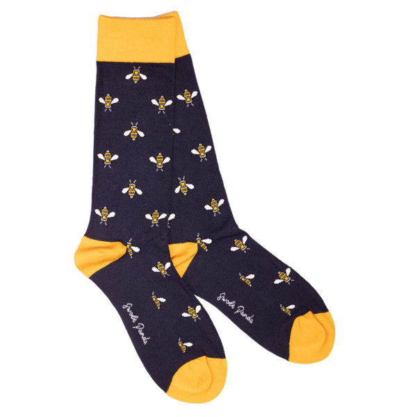 swole panda Navy Bumblebee Bamboo Socks (Comfort Cuff)