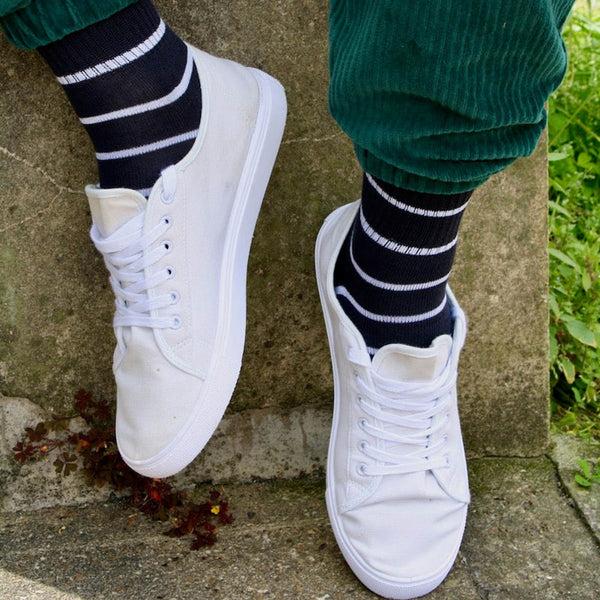 Swole Panda Navy & White Striped Athletic Bamboo Socks