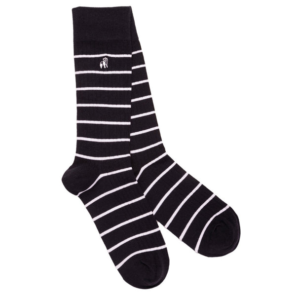 swole panda Navy & White Striped Athletic Bamboo Socks