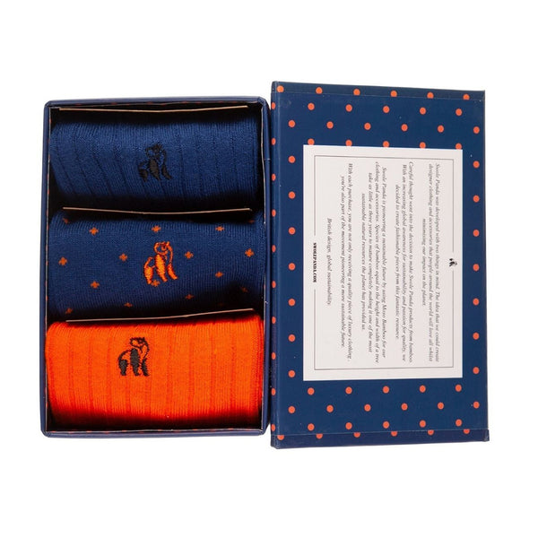 Swole Panda Orange And Blue Sock Box - 3 Pairs Of Bamboo Socks (His)