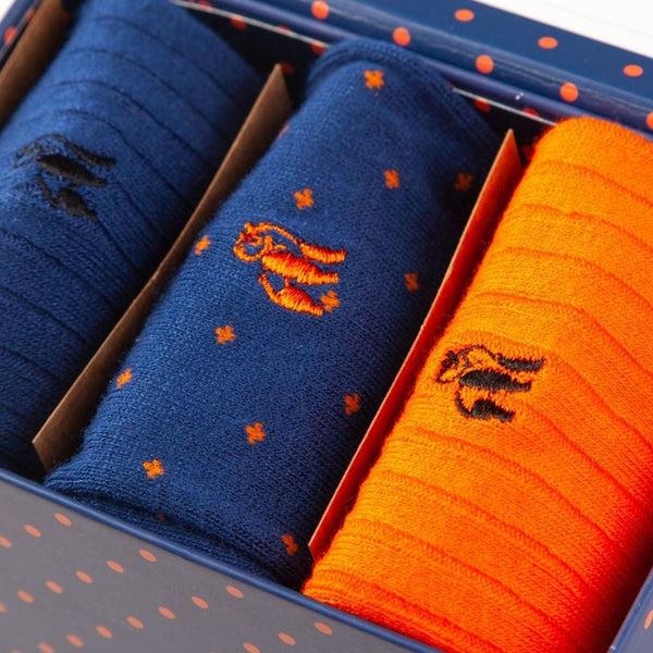 Swole Panda Orange And Blue Sock Box - 3 Pairs Of Bamboo Socks (His)