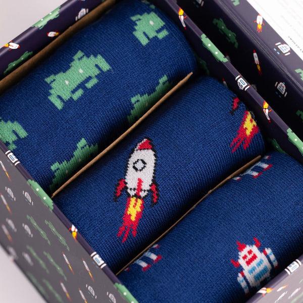 Swole Panda Outer Space Sock Box - 3 Pairs Of Bamboo Socks (His)