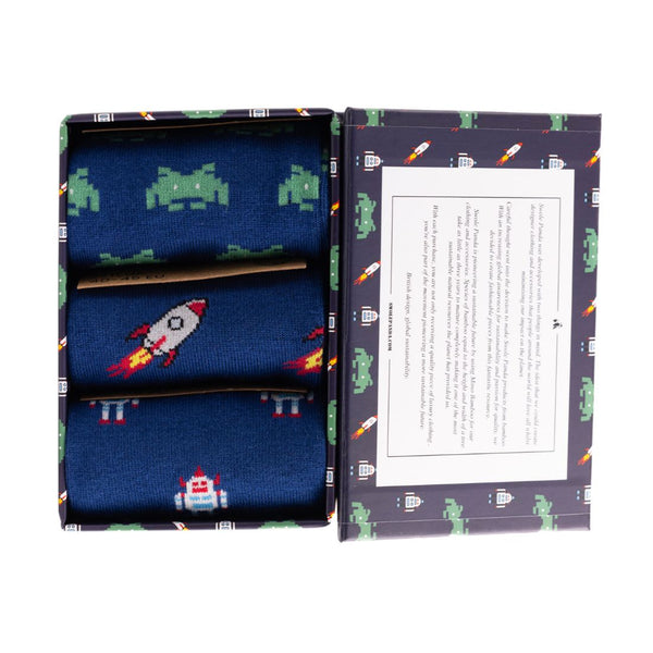 Swole Panda Outer Space Sock Box - 3 Pairs Of Bamboo Socks (His)
