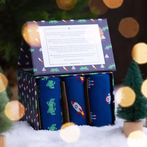 swole panda Outer Space Sock Box - 3 Pairs of Bamboo Socks (His)