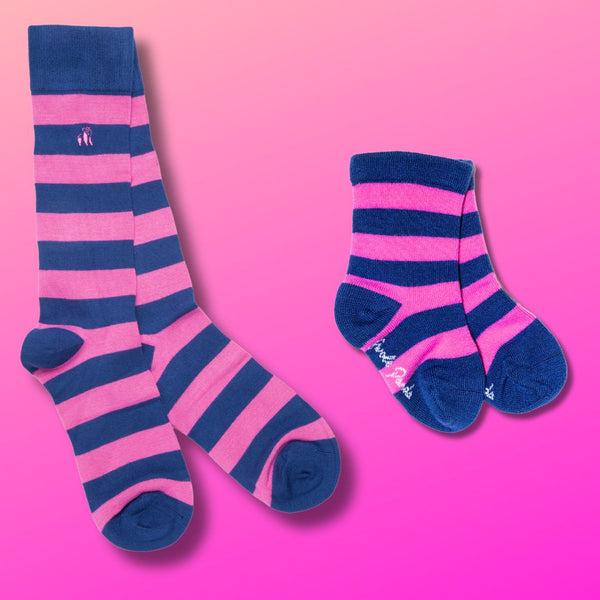 swole panda Pink Stripe Matching Bamboo Socks (Adult & Child)