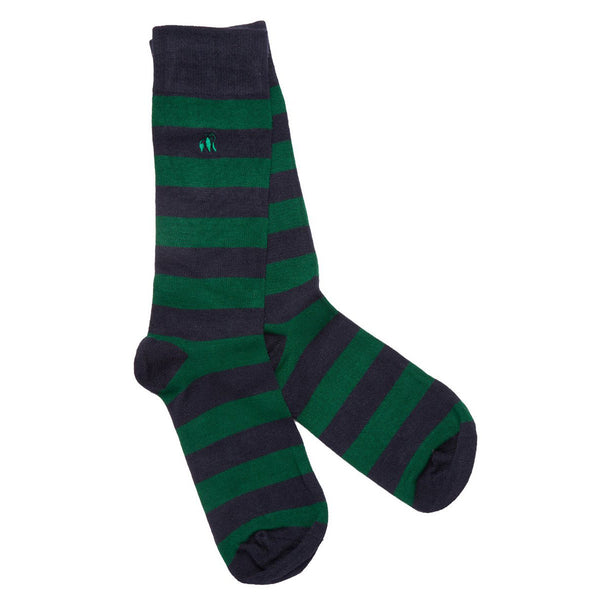 swole panda Racing Green Striped Bamboo Socks (Comfort Cuff)