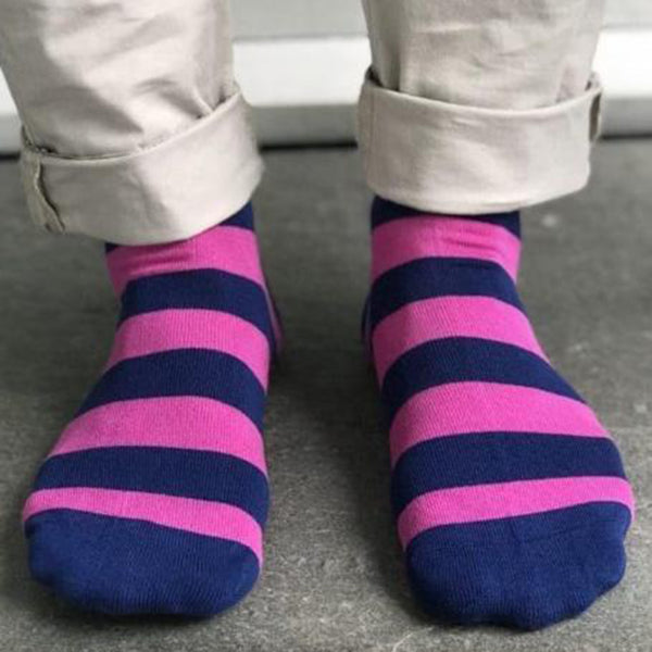 Swole Panda Rich Pink Striped Bamboo Socks (Comfort Cuff)