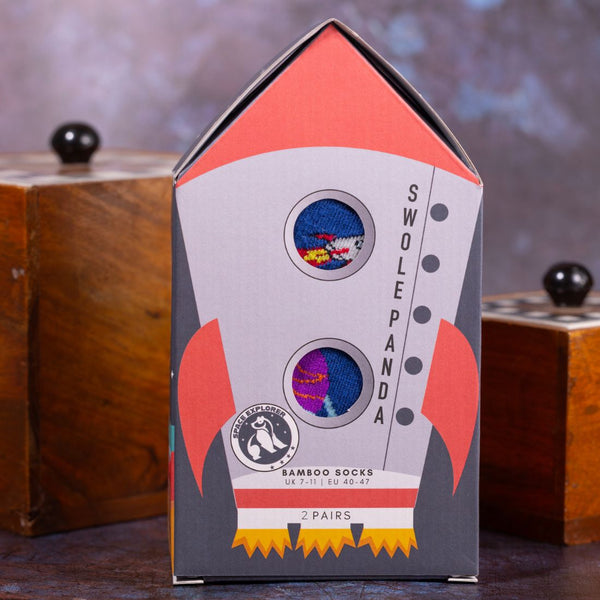 Swole Panda Rocket Sock Box - 2 Pairs Of Bamboo Socks (His)