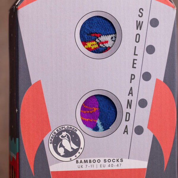 Swole Panda Rocket Sock Box - 2 Pairs Of Bamboo Socks (His)