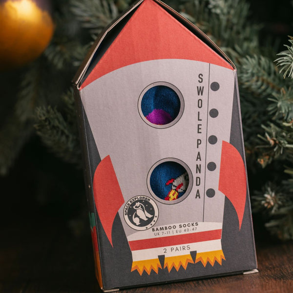 Swole Panda Rocket Sock Box - 2 Pairs Of Bamboo Socks (His)