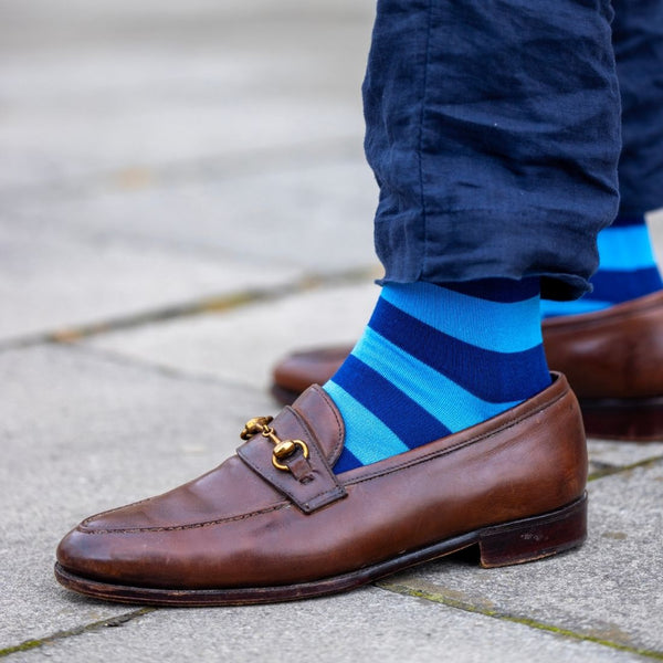 Swole Panda Sky Blue Striped Bamboo Socks (Comfort Cuff)