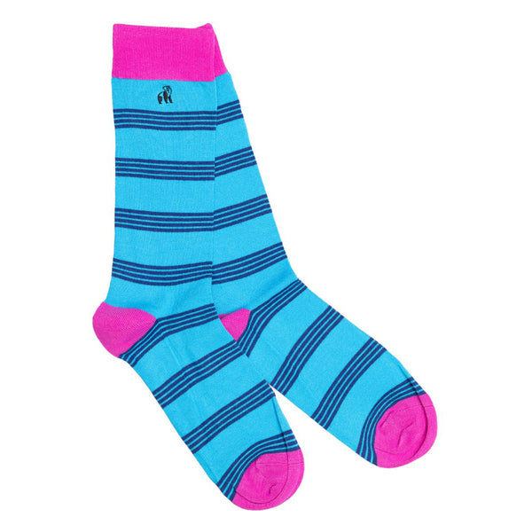 swole panda Aqua & Pink Striped Bamboo Socks