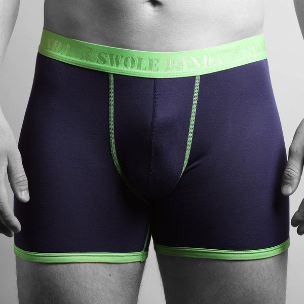 swole panda Bamboo Boxers - Navy Green Band