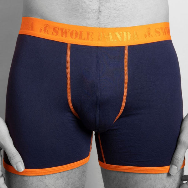 swole panda Bamboo Boxers - Navy Orange Band