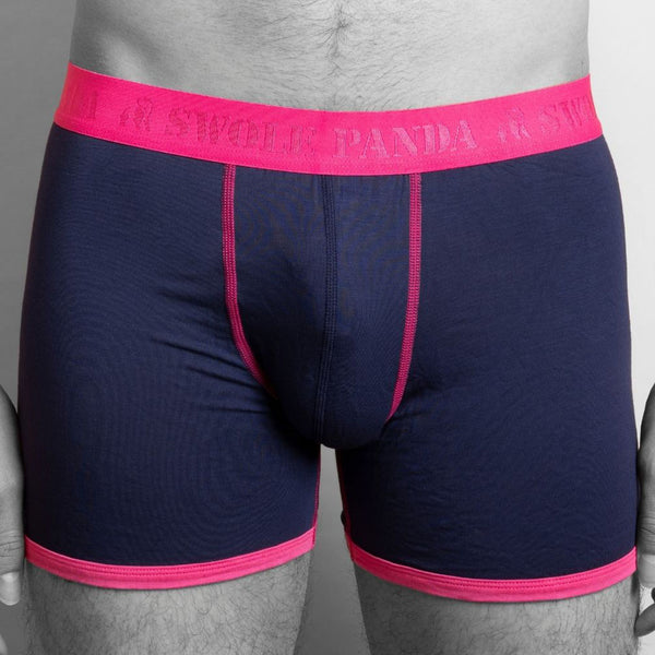 swole panda Bamboo Boxers - Navy Pink Band