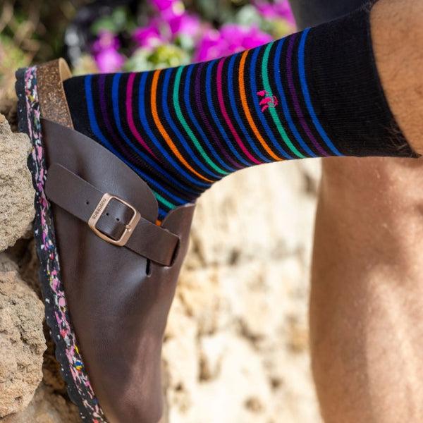 Swole Panda Black Multi Striped Bamboo Socks