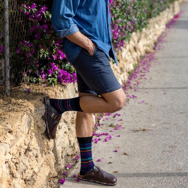 Swole Panda Black Multi Striped Bamboo Socks