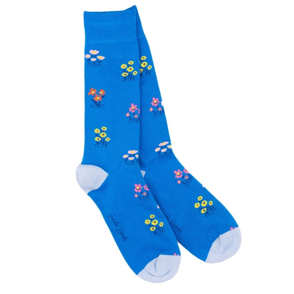 swole panda Blue Floral Bamboo Socks