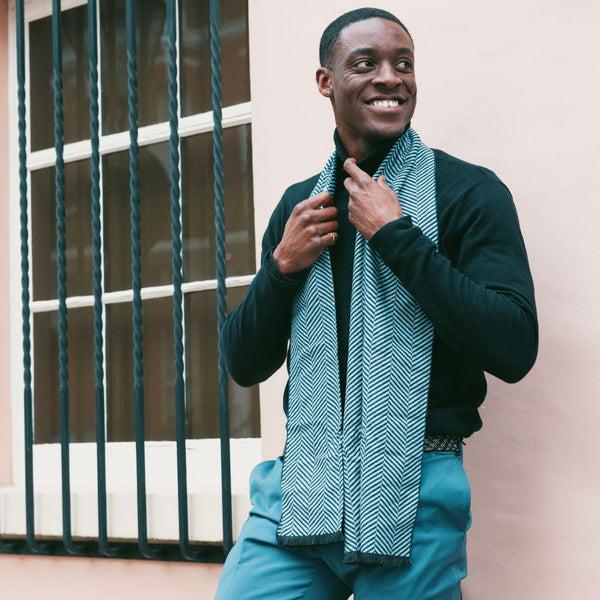 Swole Panda Blue Herringbone Bamboo Scarf