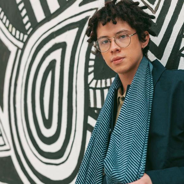 Swole Panda Blue Herringbone Bamboo Scarf