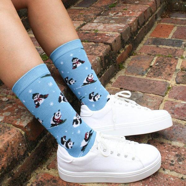 Swole Panda Blue Skiing Panda Bamboo Socks