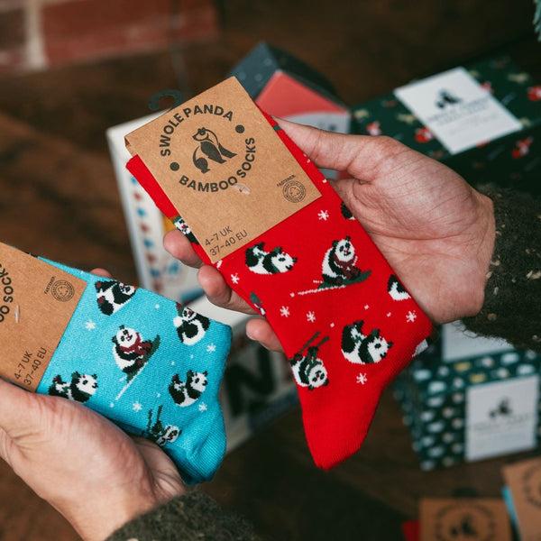 Swole Panda Blue Skiing Panda Bamboo Socks