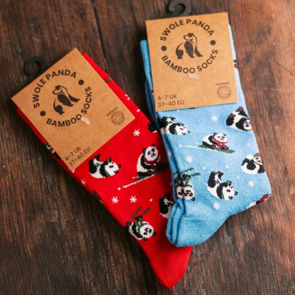 swole panda Blue Skiing Panda Bamboo Socks
