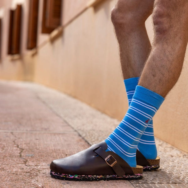 Swole Panda Light Blue Striped Bamboo Socks