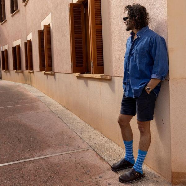 Swole Panda Light Blue Striped Bamboo Socks