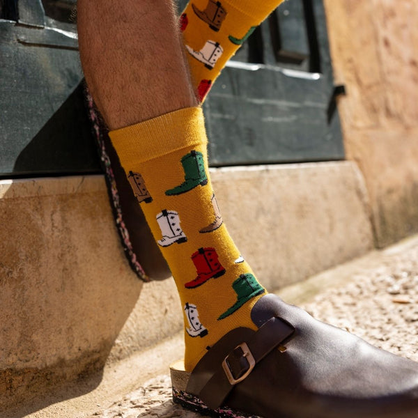 Swole Panda Mustard Cowboy Boot Bamboo Socks