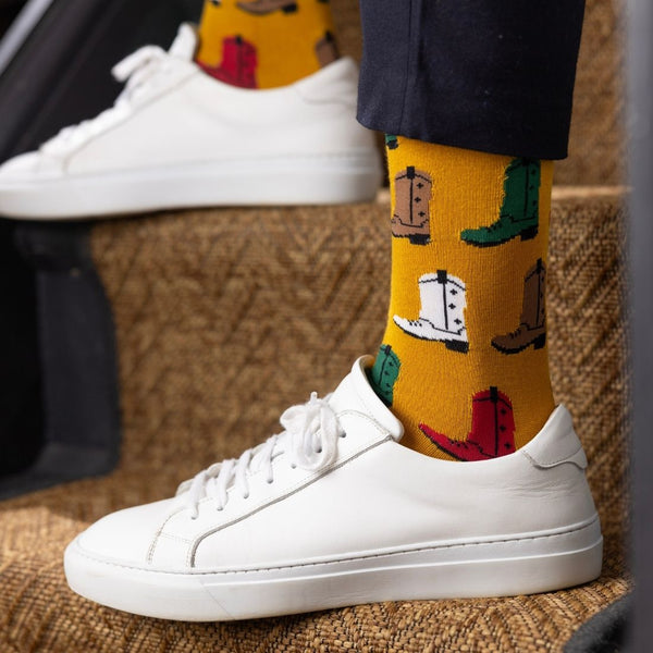 Swole Panda Mustard Cowboy Boot Bamboo Socks