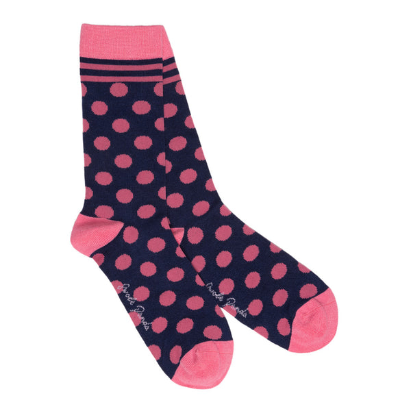 swole panda Navy and Pink Polka Dot Bamboo Socks