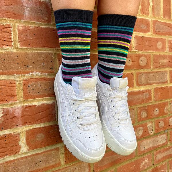 Swole Panda Navy Multi Striped Bamboo Socks