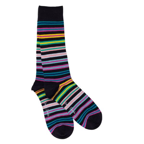 swole panda Navy Multi Striped Bamboo Socks