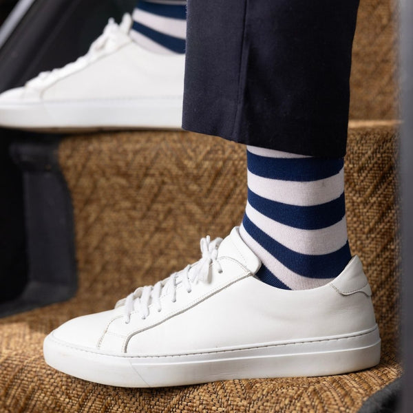 Swole Panda Navy Yellow & Blue Striped Bamboo Socks