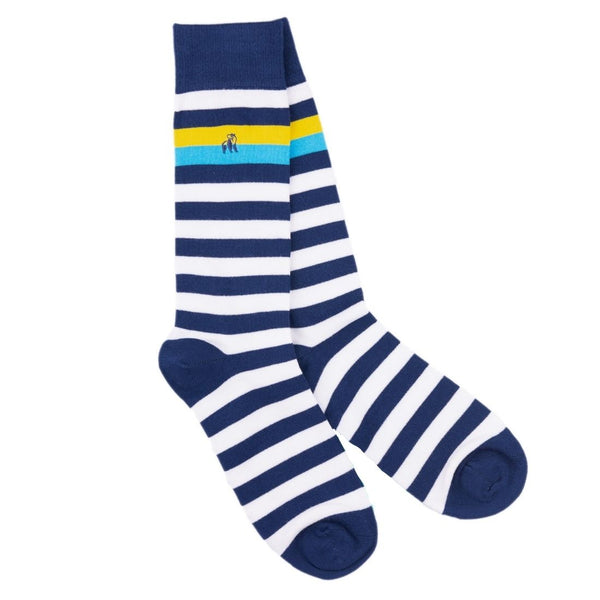 swole panda Navy Yellow & Blue Striped Bamboo Socks