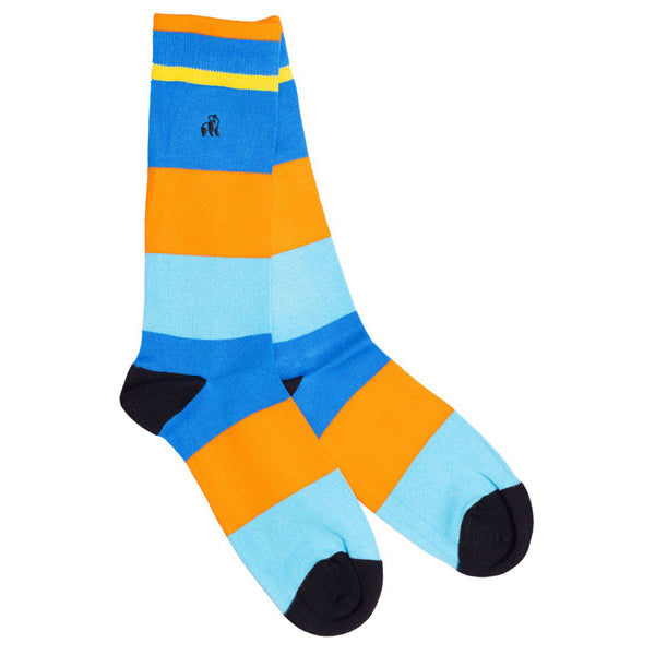 swole panda Orange & Blue Striped Bamboo Socks
