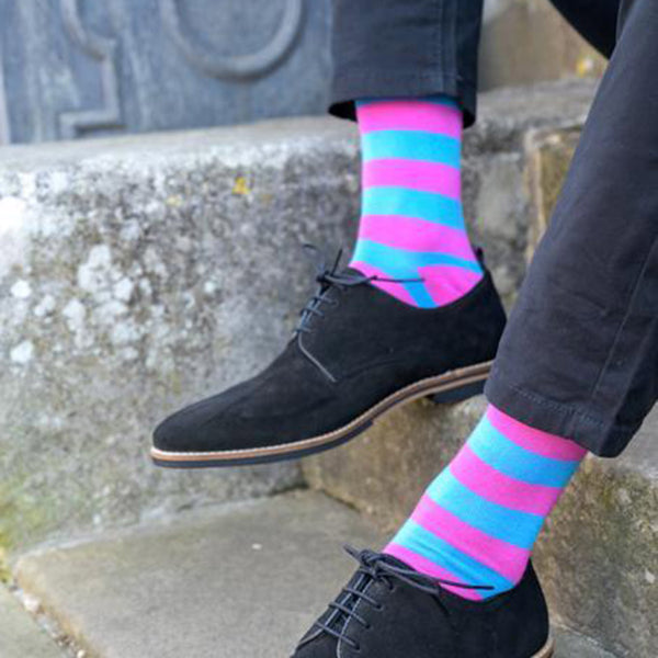 Swole Panda Pink And Blue Striped Bamboo Socks
