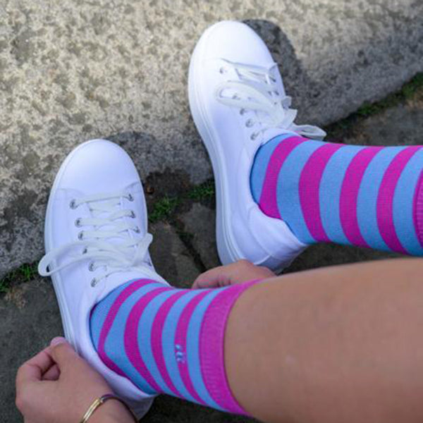 Swole Panda Pink And Blue Striped Bamboo Socks