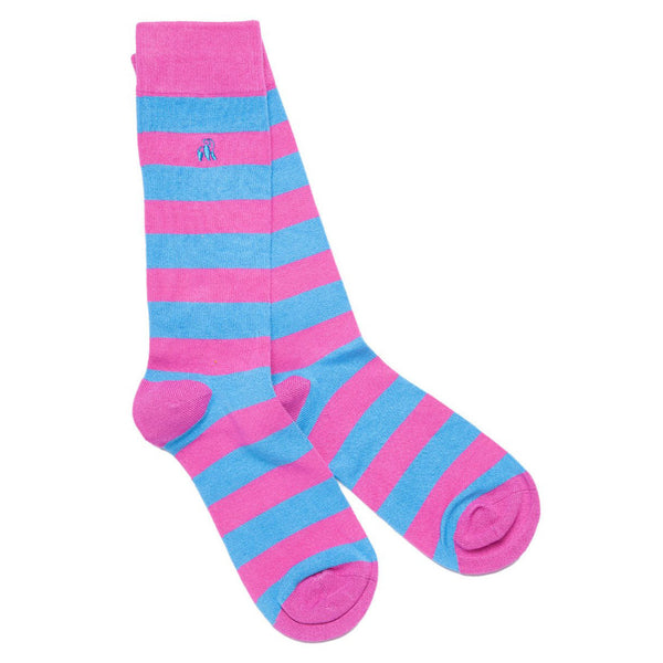 swole panda Pink and Blue Striped Bamboo Socks