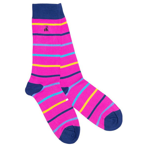 swole panda Pink Multi Stripe Bamboo Socks