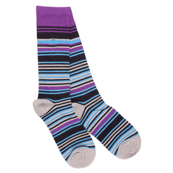 swole panda Purple and Blue Striped Bamboo Socks