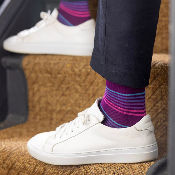 Swole Panda Purple Narrow Striped Bamboo Socks